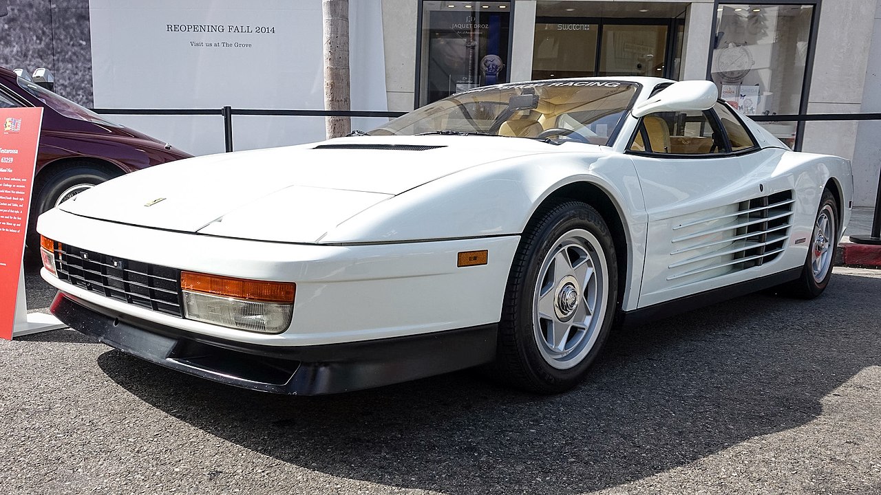 A white 1986 Ferrari Testarossa