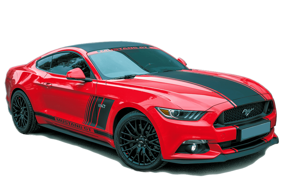 a red Ford Mustang