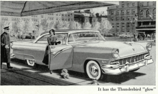 Advertisement for the 1956 Ford Fairlane, mentioning a "Thunderbird glow"