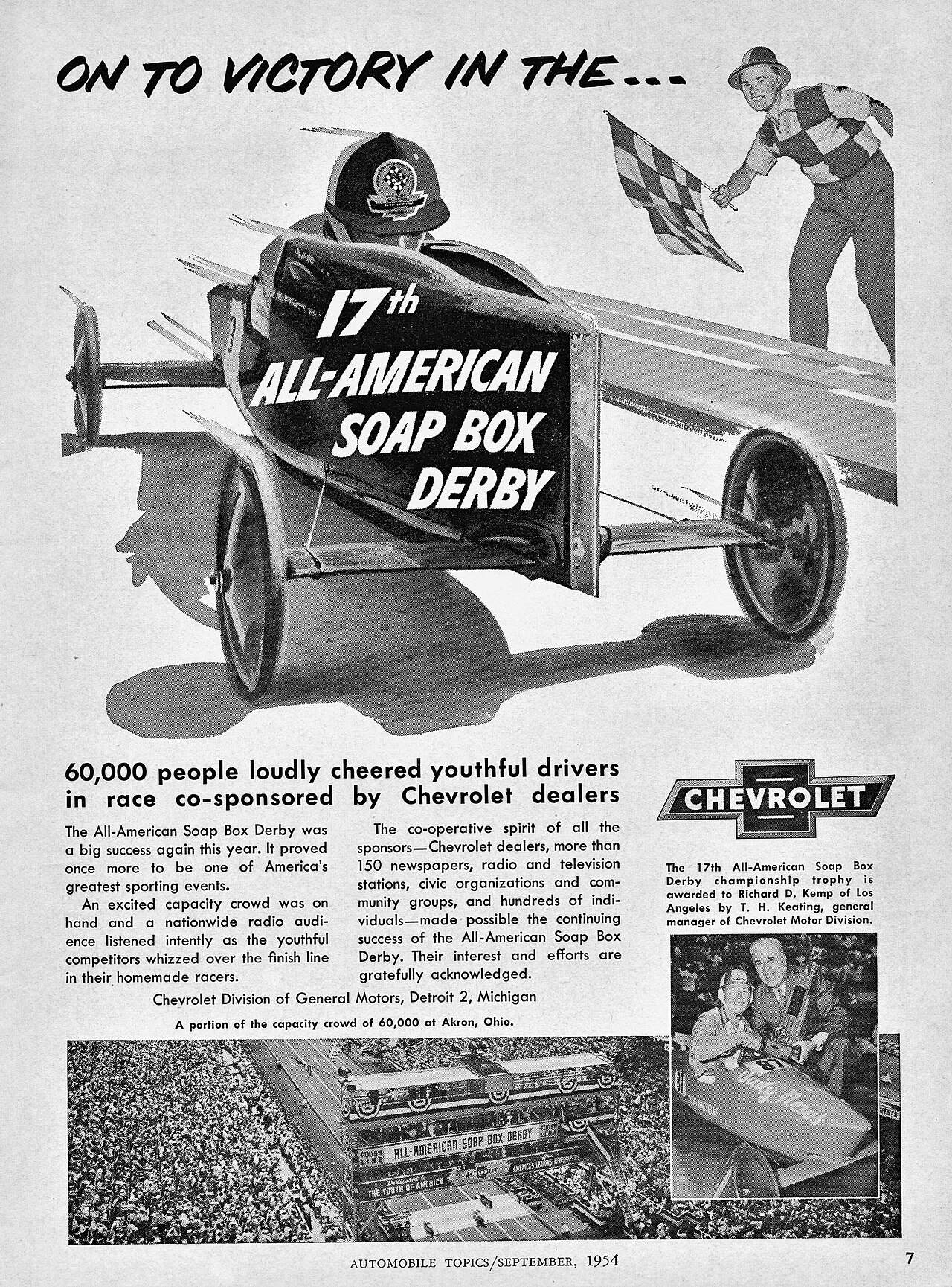 1954 magazine advertisement by Chevrolet Motor Division for the Soap Box Derby 
