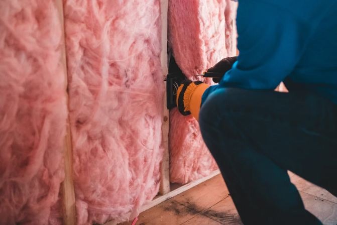 A person installing insulation foam. 