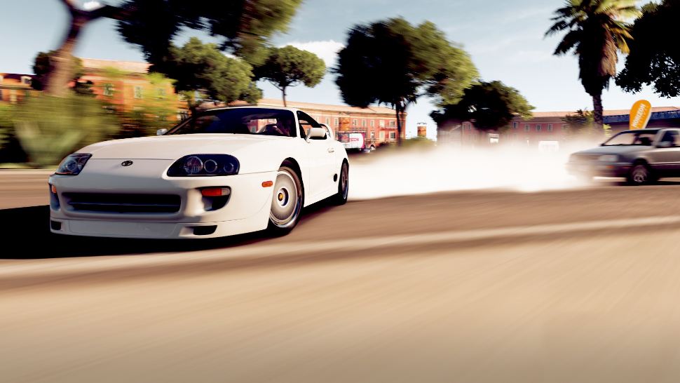 White Supra racing on the public road