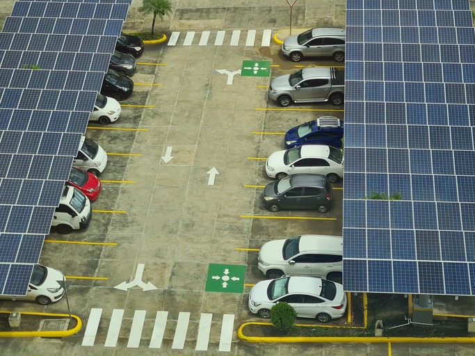 Parking with solar panel electricity system