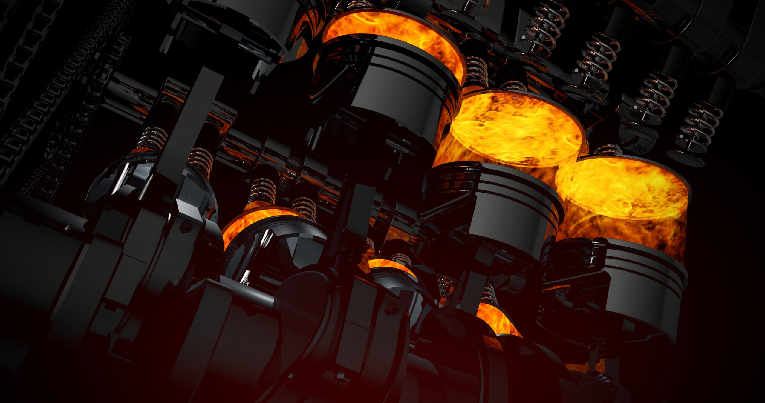 Close Up V8 Engine With Sparks, Explosions And Flames.