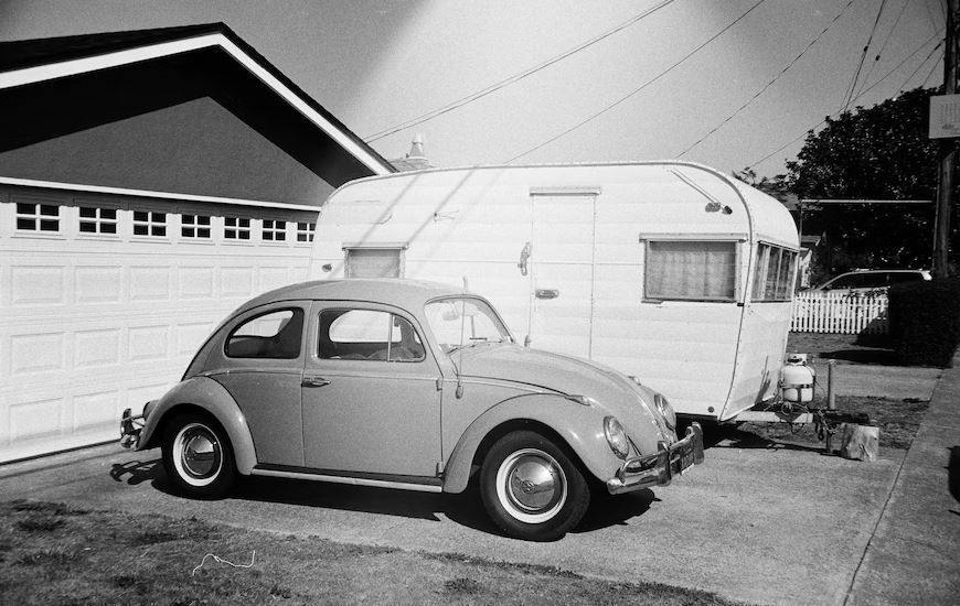 vintage car and travel trailer