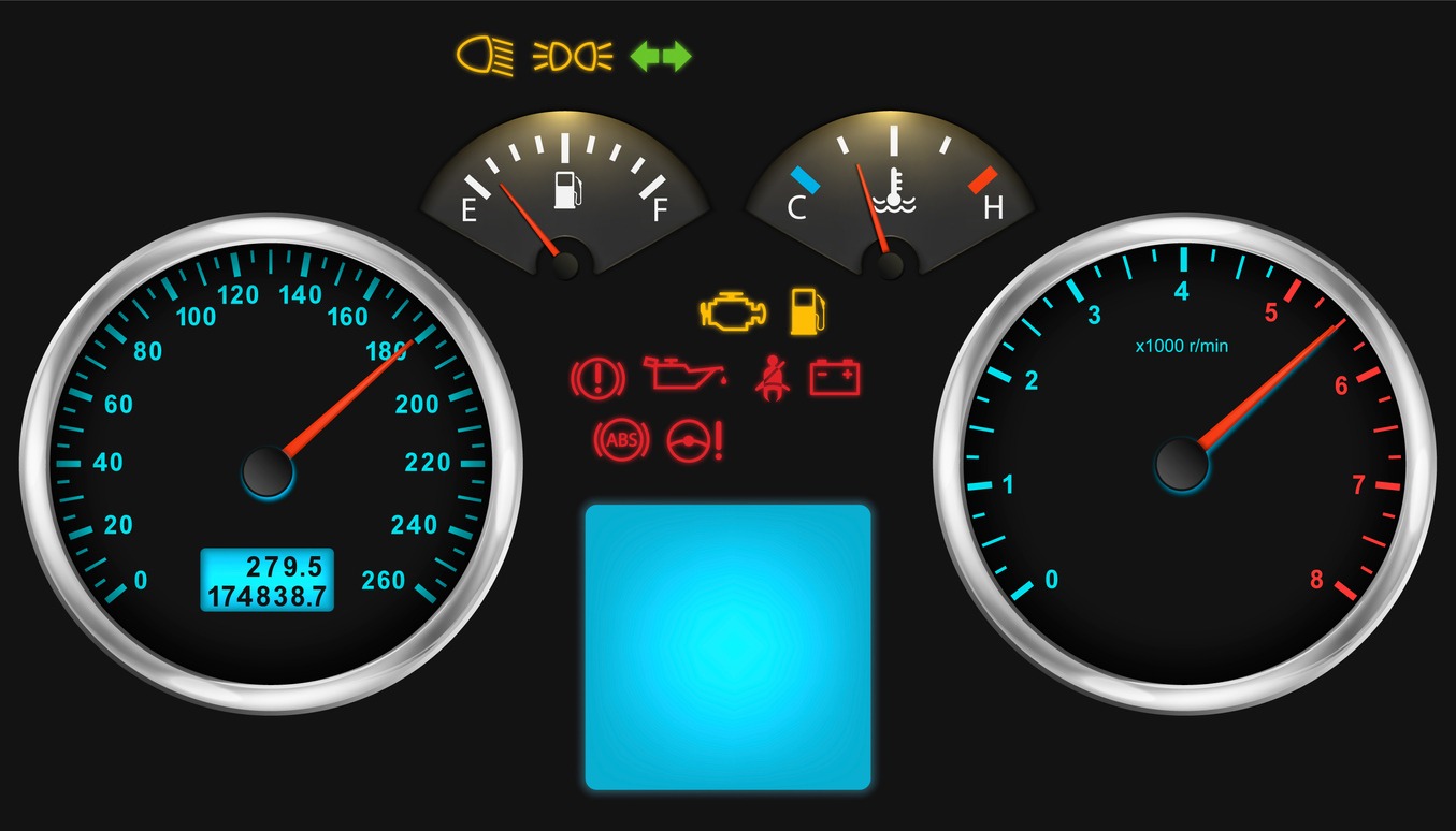 Illuminated car dashboard panel in full electric vehicle