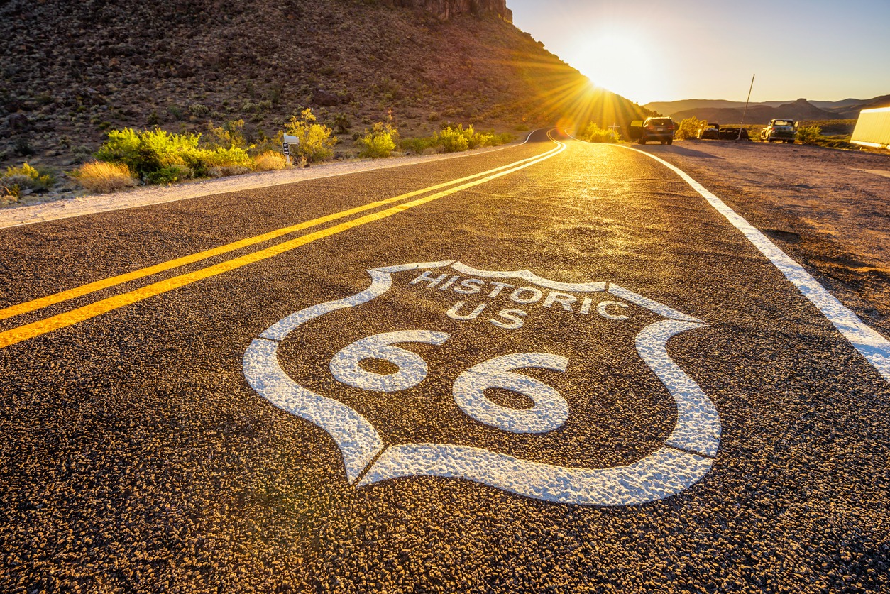 Route 66 sign on the road