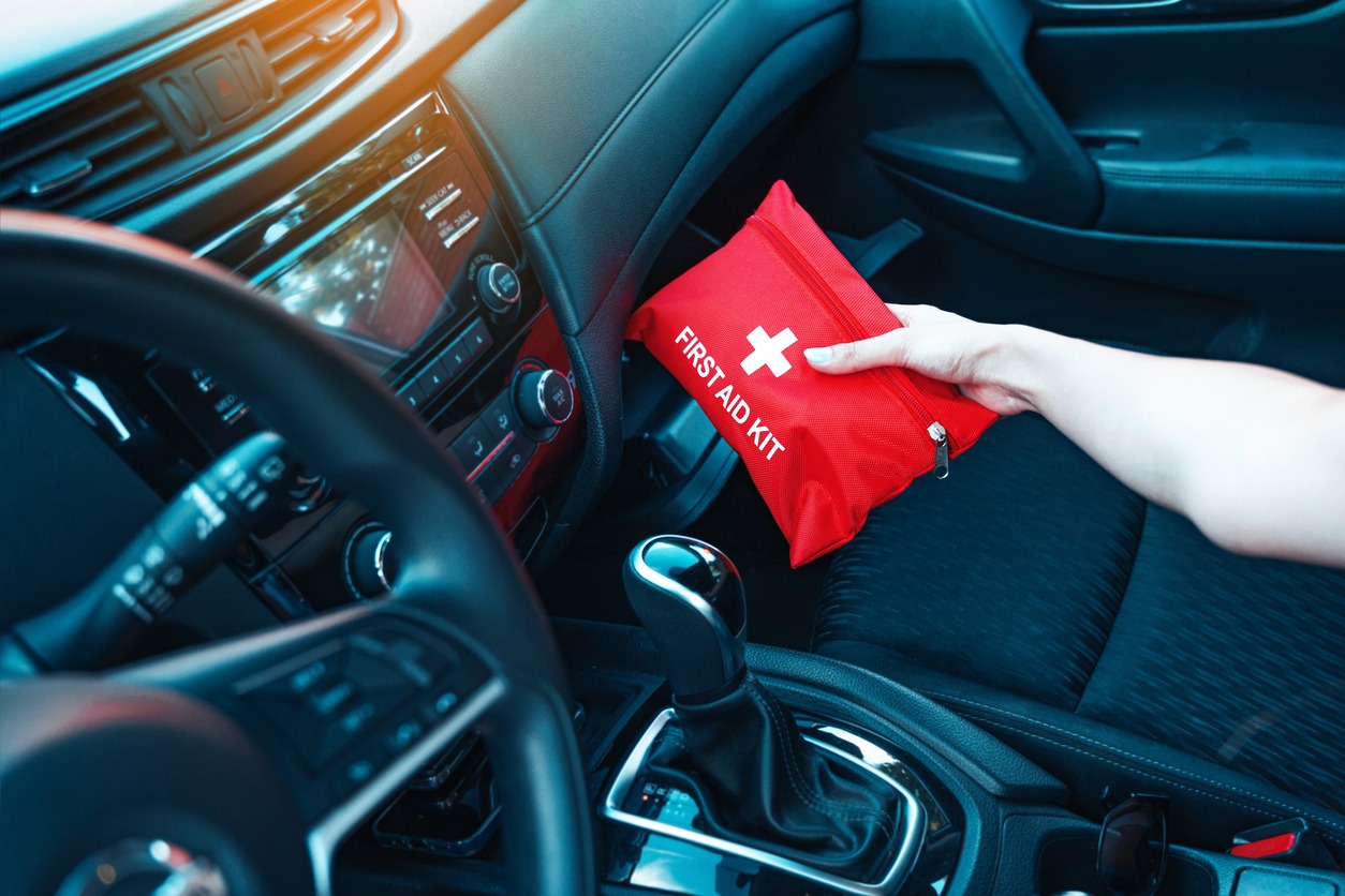 placing a first aid kit in the car glove box