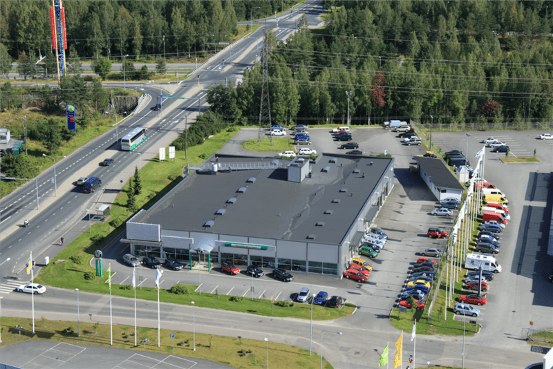 An aerial view of auto dealer service in Kuopio, Finland