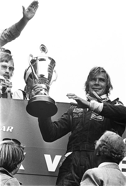 James Hunt after winning the 1976 Dutch Grand Prix