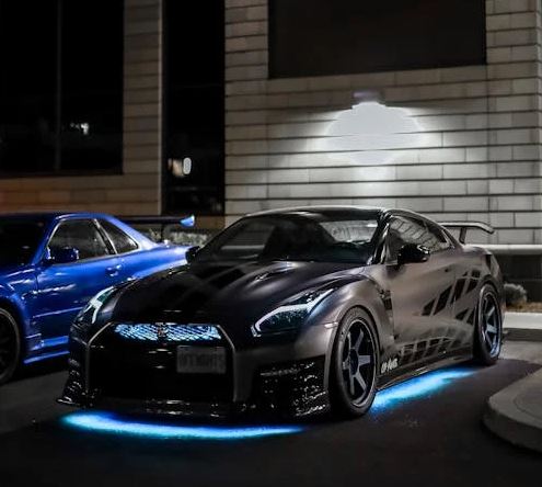 Nissan GT-R on the parking lot at night