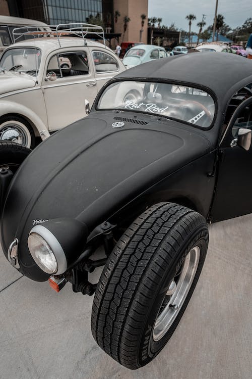a modified black Volkswagen Beetle Type 1