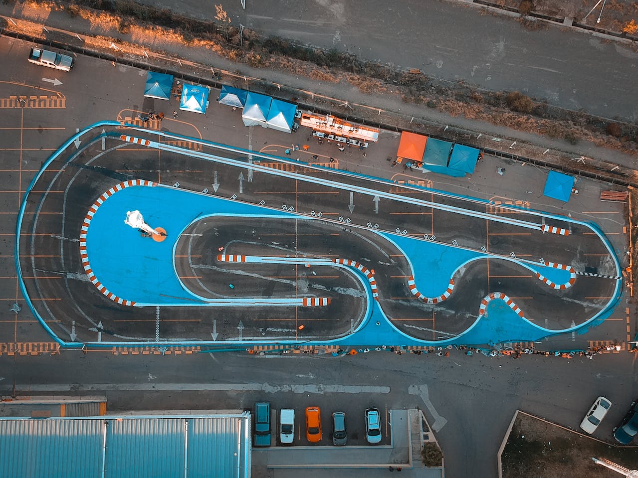 an aerial view of a race track