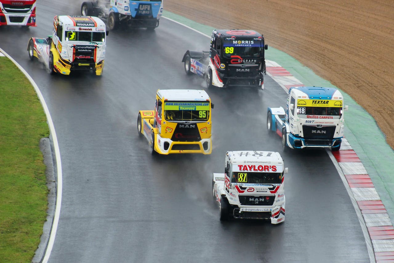 multiple trucks racing on the track