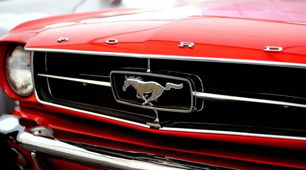 A red Ford Mustang