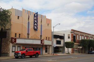 A pickup truck cruising the downtown district of Sweetwater, Texas